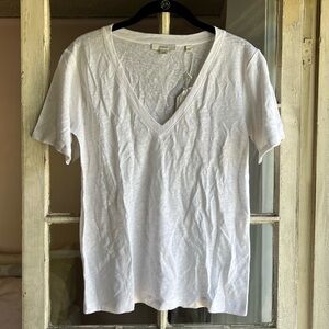 Vince White Relaxed Short Sleeve Linen V-Neck T-Shirt